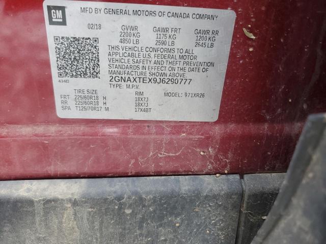 2GNAXTEX9J6290777 - 2018 CHEVROLET EQUINOX LT RED photo 12