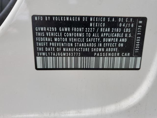 3VWL17AJ6GM363773 - 2016 VOLKSWAGEN JETTA SEL WHITE photo 12