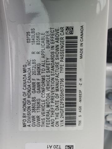 2HGFE2F50SH573796 - 2025 HONDA CIVIC SPORT თეთრი ფოტო 12