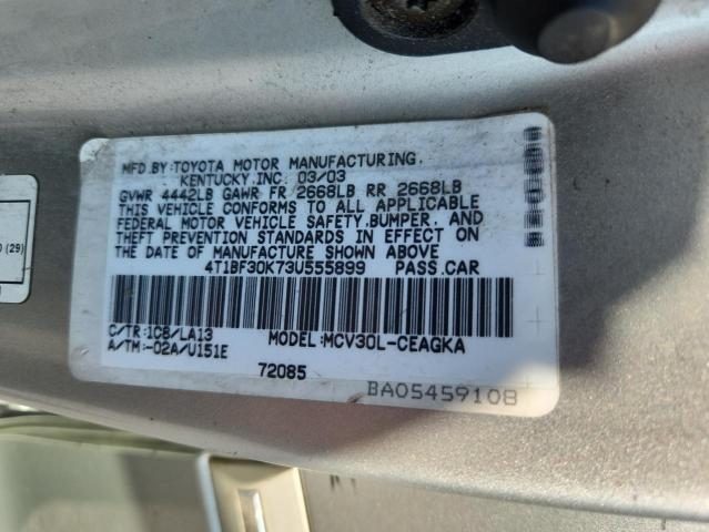 4T1BF30K73U555899 - 2003 TOYOTA CAMRY LE SILVER photo 12