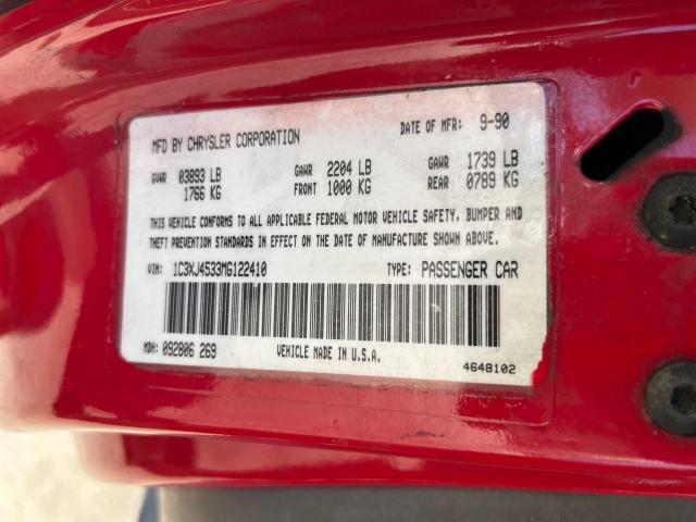 1C3XJ4533MG122410 - 1991 CHRYSLER LEBARON RED photo 10