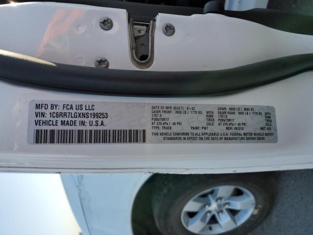 1C6RR7LGXNS199253 - 2022 RAM 1500 CLASS SLT 白色 照片 13