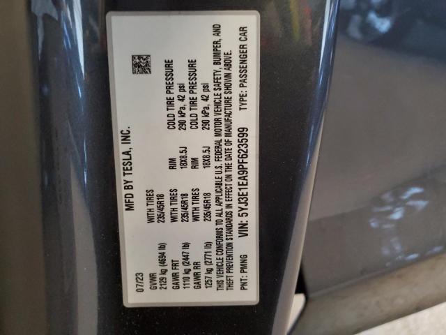 5YJ3E1EA9PF623599 - 2023 TESLA MODEL 3 GRAY photo 12