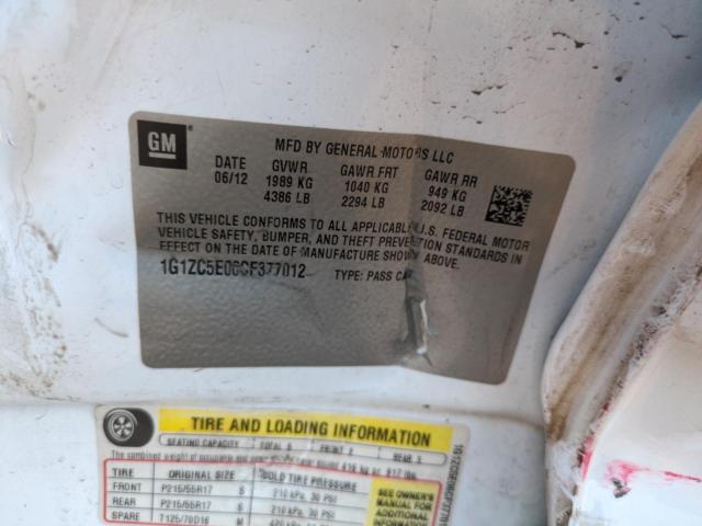 1G1ZC5E06CF377012 - 2012 CHEVROLET MALIBU 1LT WHITE photo 12