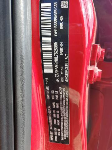 ZARFAMBN8L7626095 - 2020 ALFA ROMEO GIULIA TI 红色 照片 12
