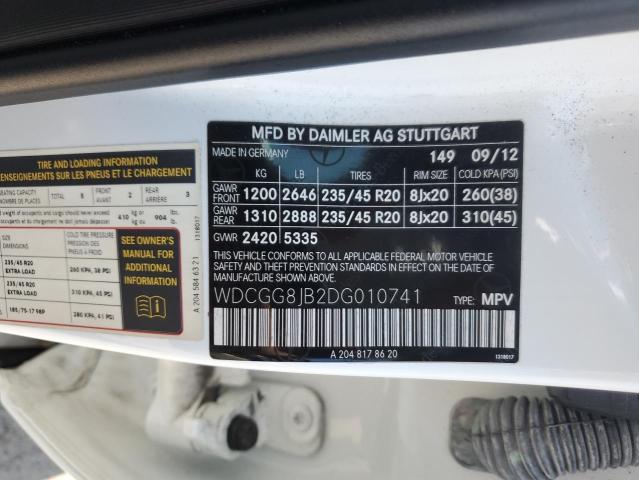 WDCGG8JB2DG010741 - 2013 MERCEDES-BENZ GLK 350 4MATIC WHITE photo 12