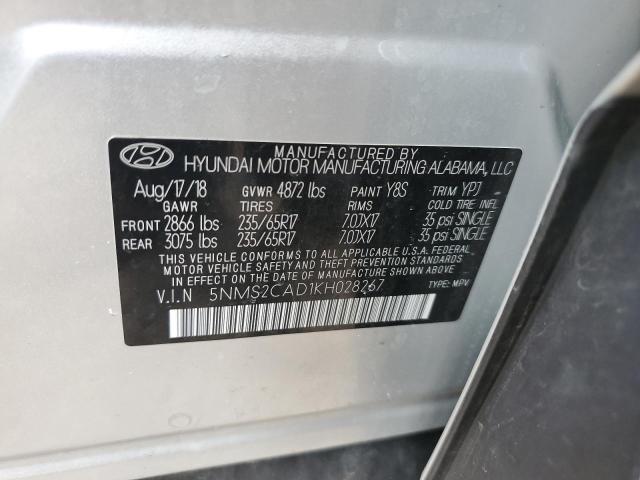 5NMS2CAD1KH028267 - 2019 HYUNDAI SANTA FE SE SILVER photo 12