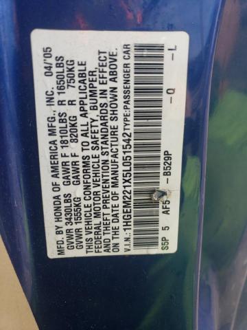 1HGEM221X5L051542 - 2005 HONDA CIVIC DX VP Blau Foto 13