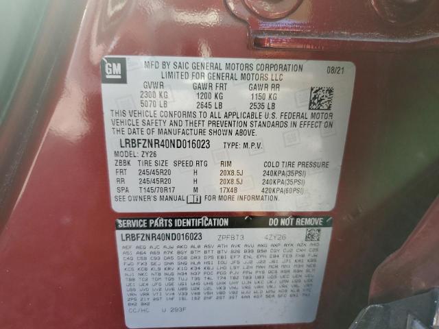 LRBFZNR40ND016023 - 2022 BUICK ENVISION ESSENCE BURGUNDY photo 12