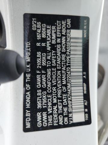SHHFK7H43MU220470 - 2021 HONDA CIVIC SPORT WHITE photo 13