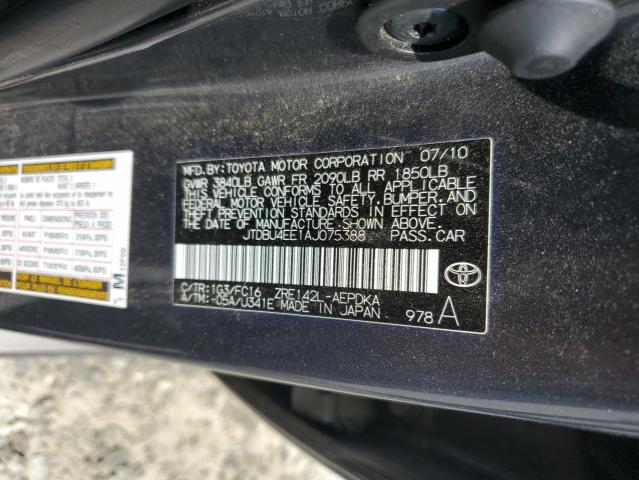 JTDBU4EE1AJ075388 - 2010 TOYOTA COROLLA BASE GRAY photo 12