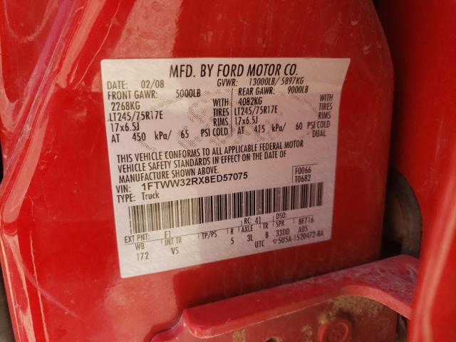 1FTWW32RX8ED57075 - 2008 FORD F350 SUPER DUTY RED photo 13