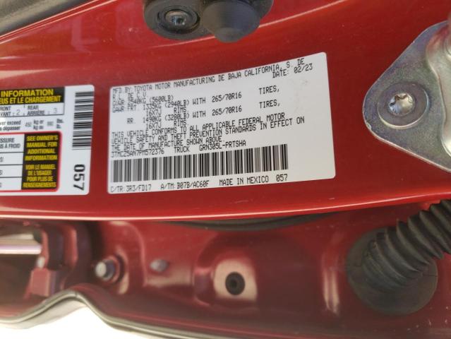 3TMCZ5AN7PM572376 - 2023 TOYOTA TACOMA DOUBLE CAB RED photo 12