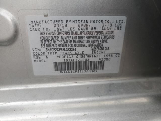 3N1CE2CP5EL383384 - 2014 NISSAN VERSA NOTE S GRAY photo 12