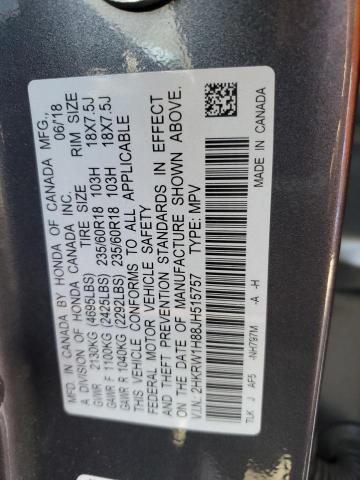2HKRW1H88JH515757 - 2018 HONDA CR-V EXL GRAY photo 14