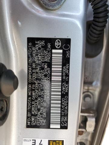 JTDKARFP5H3001069 - 2017 TOYOTA PRIUS PRIM ვერცხლისფერი ფოტო 13