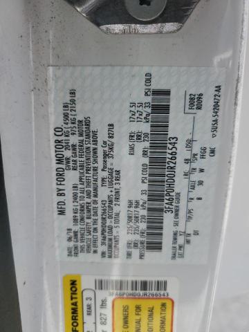 3FA6P0HD0JR266543 - 2018 FORD FUSION SE WHITE photo 12