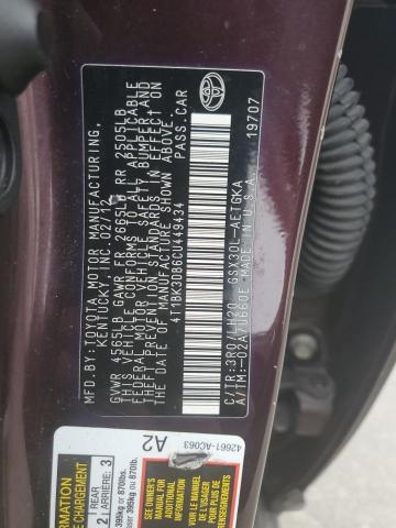 4T1BK3DB6CU449434 - 2012 TOYOTA AVALON BASE 勃艮第红 照片 13