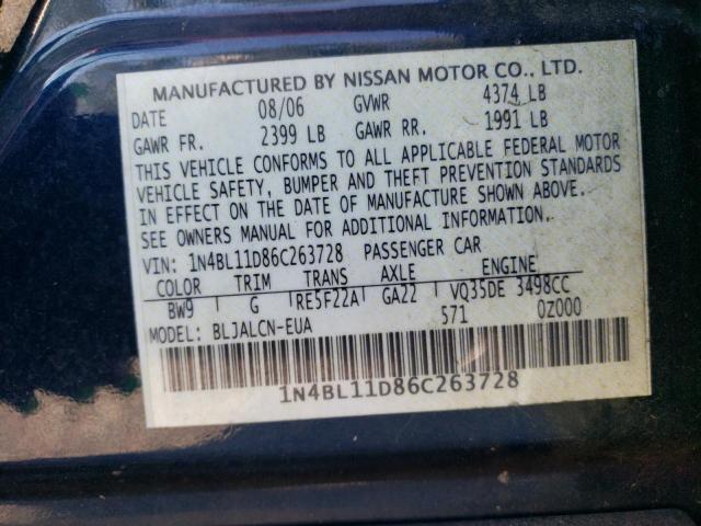 1N4BL11D86C263728 - 2006 NISSAN ALTIMA SE BLUE photo 12