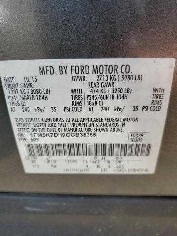 1FM5K7DH9GGB35385 - 2016 FORD EXPLORER XLT GRAY photo 13