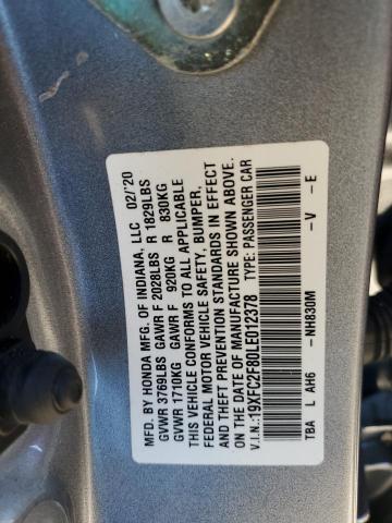 19XFC2F80LE012378 - 2020 HONDA CIVIC SPORT 银色 照片 12