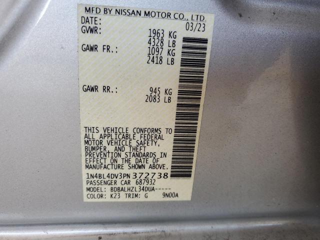 1N4BL4DV3PN372738 - 2023 NISSAN ALTIMA SV SILVER photo 12