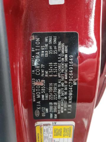 KNDMG4C79C6491649 - 2012 KIA SEDONA LX RED photo 13