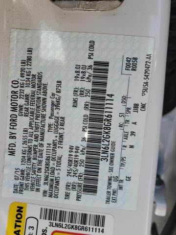 3LN6L2GK8GR611114 - 2016 LINCOLN MKZ WHITE photo 12