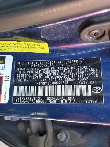 4T1BK1EBXDU071543 - 2013 TOYOTA AVALON BASE 蓝色 照片 12
