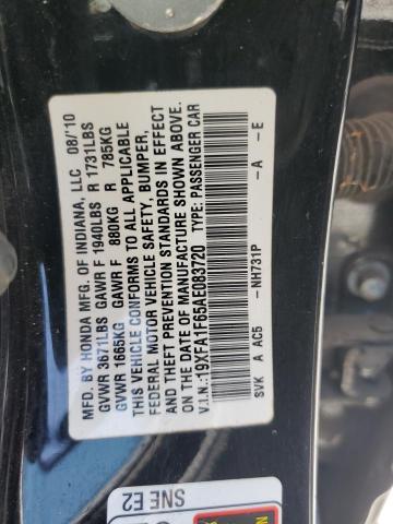 19XFA1F65AE083720 - 2010 HONDA CIVIC LX-S BLACK photo 12