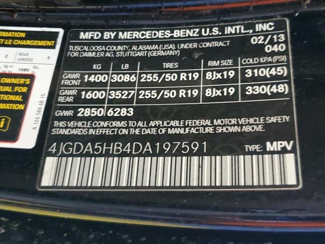 4JGDA5HB4DA197591 - 2013 MERCEDES-BENZ ML 350 4MATIC BLACK photo 13