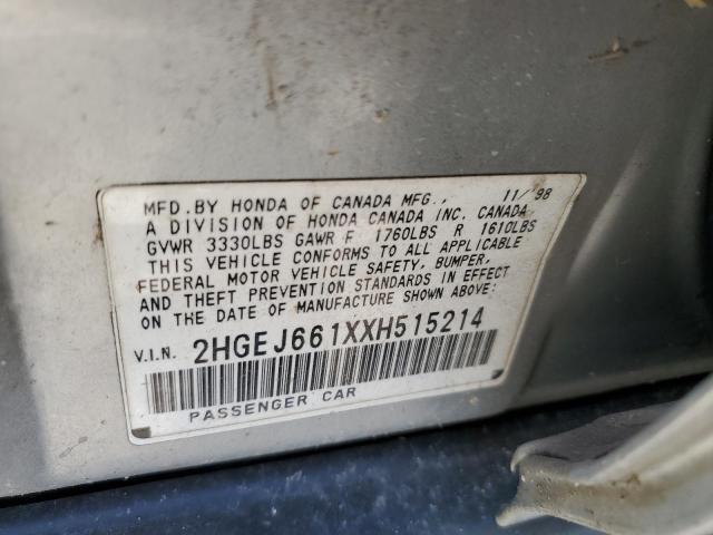2HGEJ661XXH515214 - 1999 HONDA CIVIC BASE Gümüş foto 12
