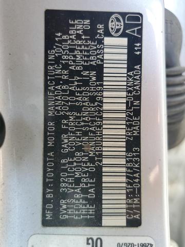 2T1BURHE9FC279691 - 2015 TOYOTA COROLLA L Silber Foto 12