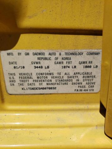 KL1TD6DE5AB078832 - 2010 CHEVROLET AVEO LS 黄色 照片 12