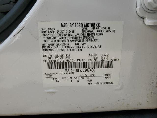 MAJ6P1UL9JC207430 - 2018 FORD ECOSPORT SE Biały zdjęcie 12
