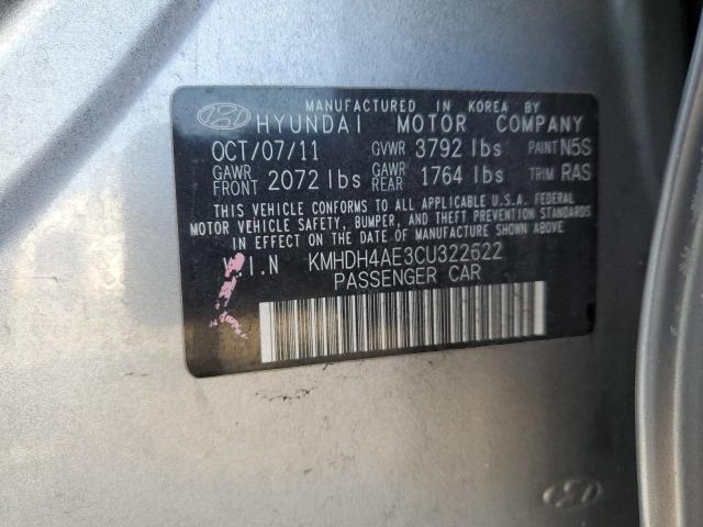 KMHDH4AE3CU322622 - 2012 HYUNDAI ELANTRA GLS GRAY photo 12