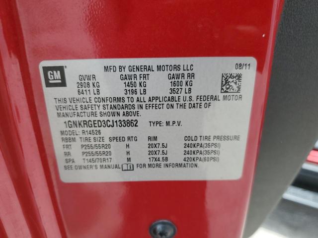 1GNKRGED3CJ133862 - 2012 CHEVROLET TRAVERSE LT RED photo 13