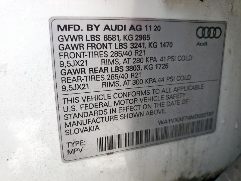 WA1VXAF74MD022197 - 2021 AUDI Q7 PRESTIGE თეთრი ფოტო 14