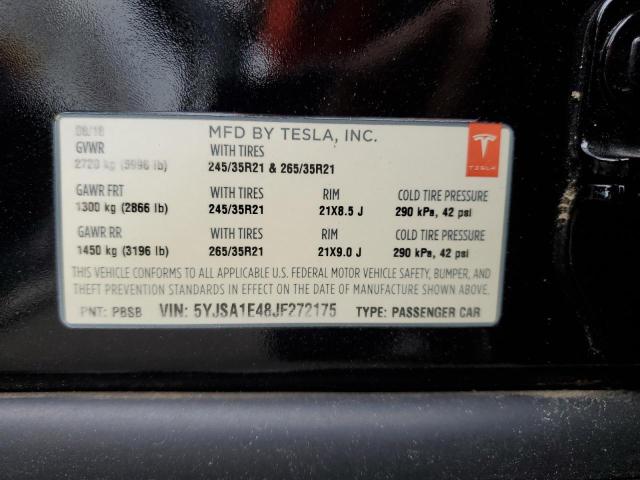 5YJSA1E48JF272175 - 2018 TESLA MODEL S BLACK photo 13