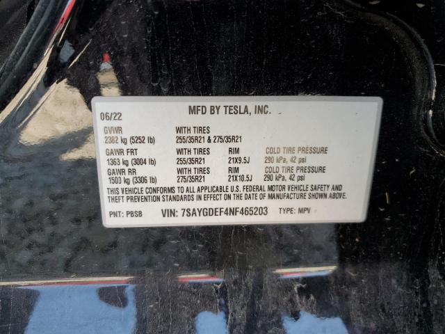 7SAYGDEF4NF465203 - 2022 TESLA MODEL Y BLACK photo 12
