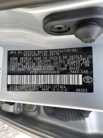 4T1BF1FK6HU646939 - 2017 TOYOTA CAMRY LE SILVER photo 12
