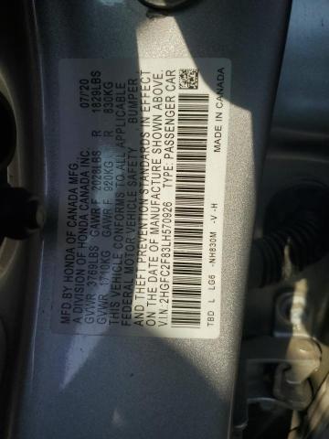 2HGFC2F83LH570926 - 2020 HONDA CIVIC SPORT 银色 照片 13