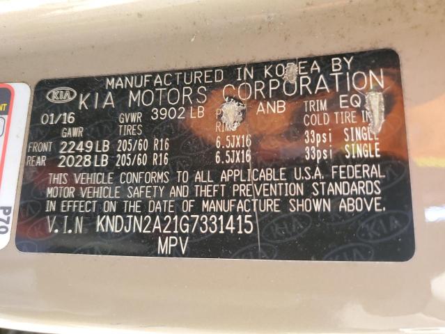 KNDJN2A21G7331415 - 2016 KIA SOUL TAN photo 10