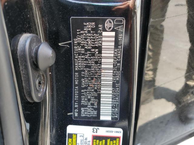2T1BU4EE6BC671450 - 2011 TOYOTA COROLLA BASE BLACK photo 12