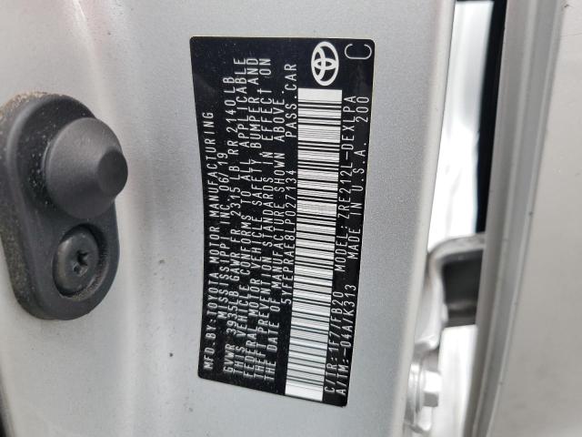 5YFEPRAE8LP027134 - 2020 TOYOTA COROLLA LE GRAY photo 12