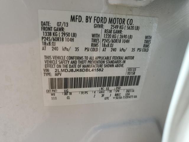 2LMDJ8JK6DBL41582 - 2013 LINCOLN MKX WHITE photo 13