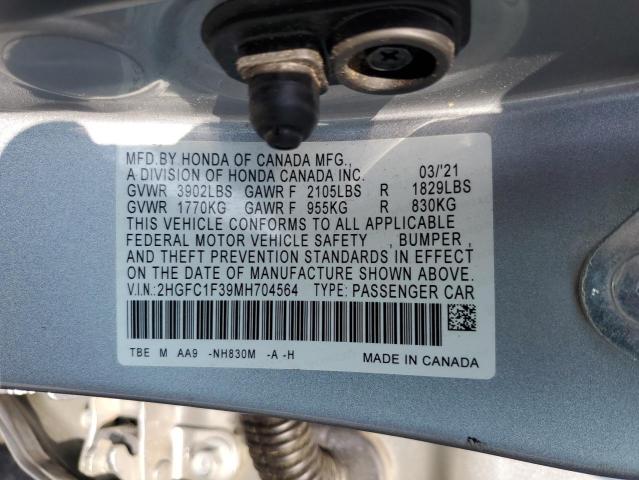 2HGFC1F39MH704564 - 2021 HONDA CIVIC EX SILVER photo 12