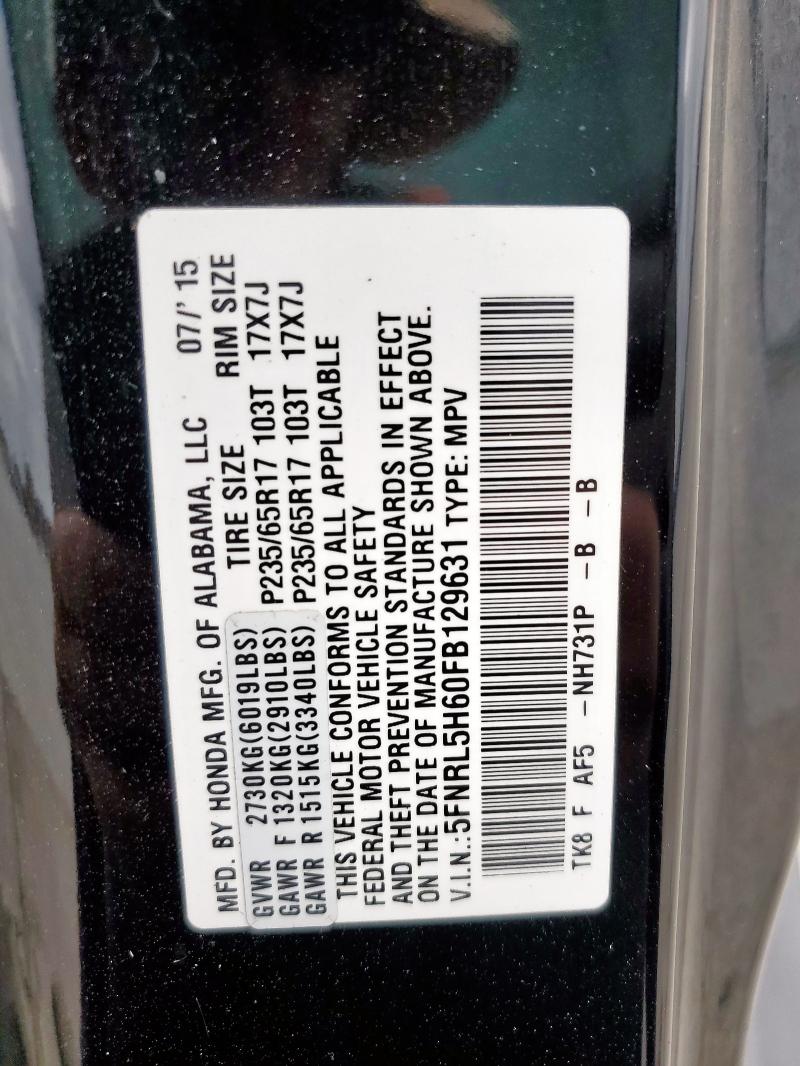 5FNRL5H60FB129631 - 2015 HONDA ODYSSEY EXL BLACK photo 13