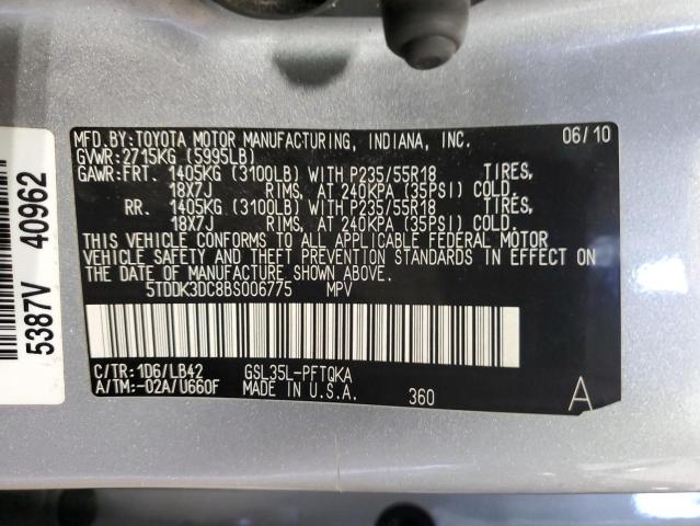 5TDDK3DC8BS006775 - 2011 TOYOTA SIENNA XLE Gümüş foto 13