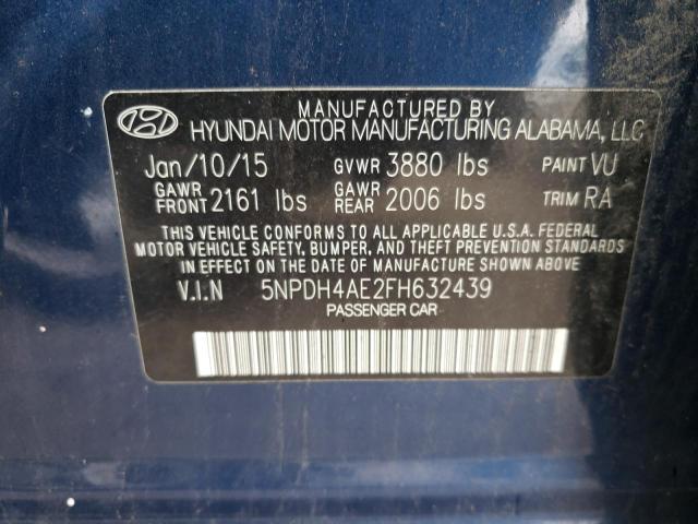 5NPDH4AE2FH632439 - 2015 HYUNDAI ELANTRA SE BLUE photo 12